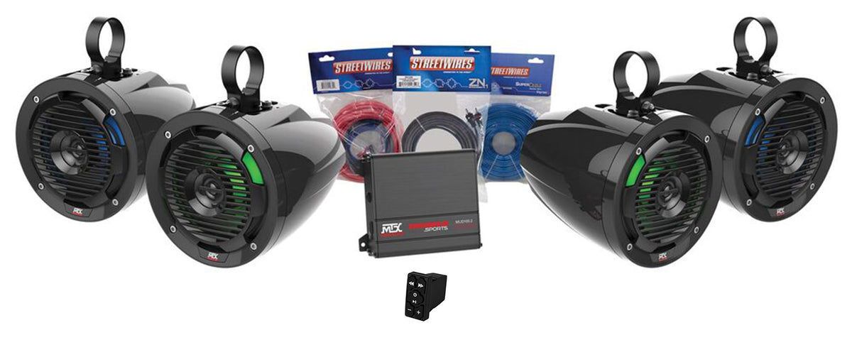 MTX UNI-2-ADDON UTV Amplifier+(4) 6.5" Roll Cage Speakers+Bluetooth Controller