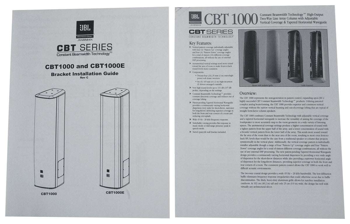 JBL CBT 1000 1500w 2-Way Swivel Wall Mount Line Array Column Speaker in Black