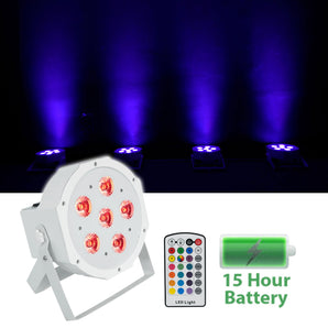 (8) Rockville BATTERY PAR 6RF White Rechargeable Wireless DMX Lights+RF Remotes
