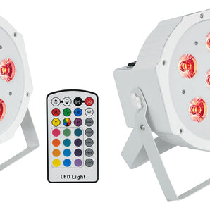 (2) Rockville BATTERY PAR 6RF White Rechargeable Wireless DMX Lights+RF Remotes