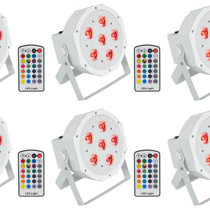 (6) Rockville BATTERY PAR 6RF White Rechargeable Wireless DMX Lights+RF Remotes