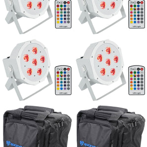 4) Rockville BATTERY PAR 6RF White Rechargeable Wireless DMX Lights+Remotes+Bags