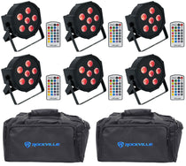 Rockville BATTERY PAR 6RF Rechargeable Wireless DMX Lights+RF Remotes+Bags