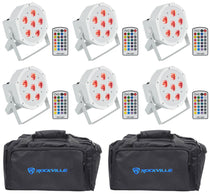 Rockville BATTERY PAR 6RF White Rechargeable Wireless DMX Lights+Remotes+Bags
