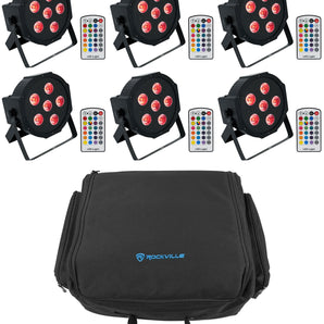 6 Rockville BATTERY PAR 6RF Rechargeable Wireless DMX Lights+RF Remotes+Backpack