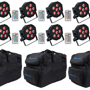 (12) Rockville BATTERY PAR 6RF Rechargeable Wireless DMX Lights+RF Remotes+Bags