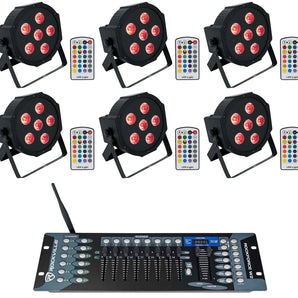 6) Rockville BATTERY PAR 6RF Rechargeable Lights+Remotes+Wireless DMX Controller