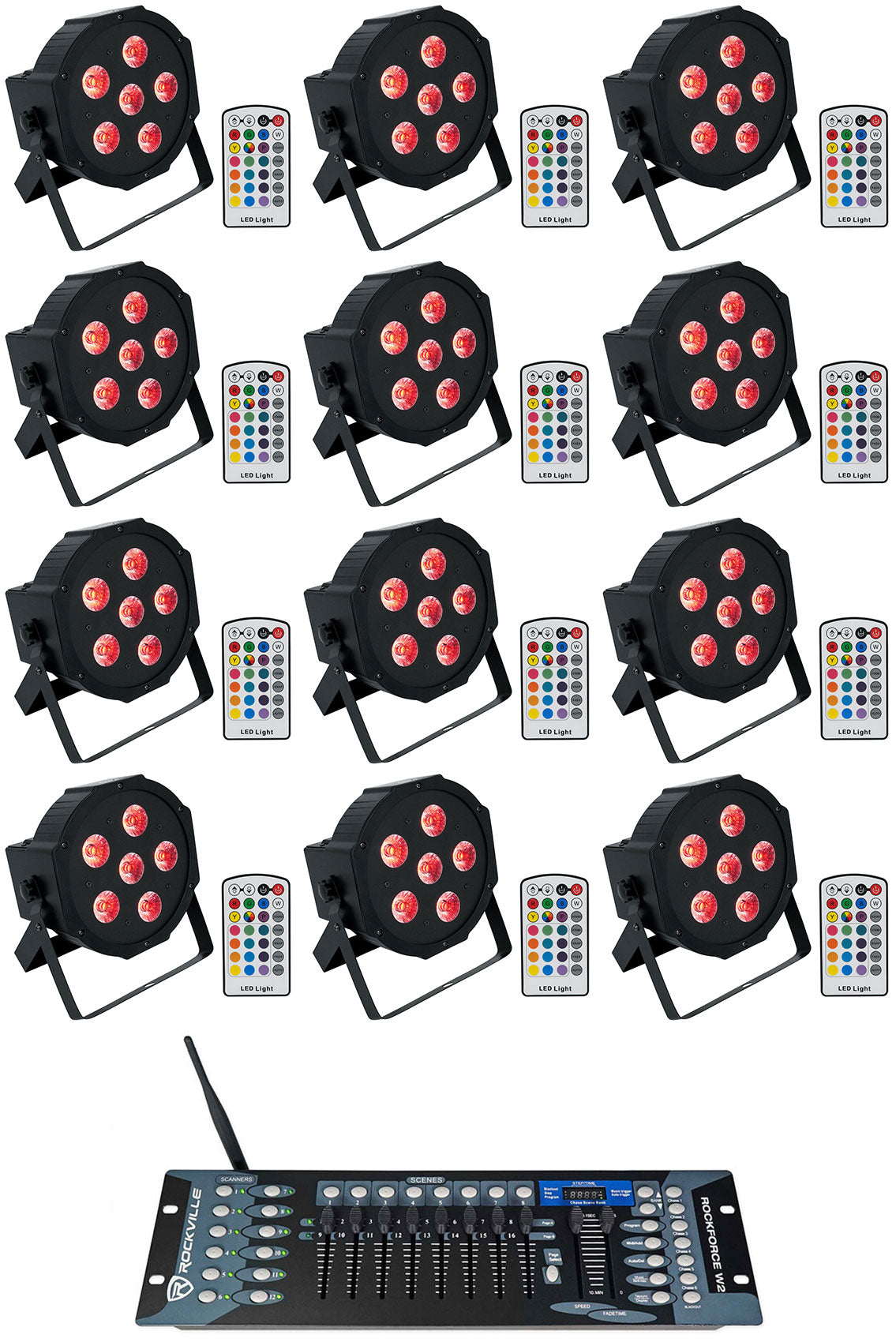 BATTERY PAR 6RF Black 12-Pack + ROCKFORCE W2 Wireless DMX Controller Bundle