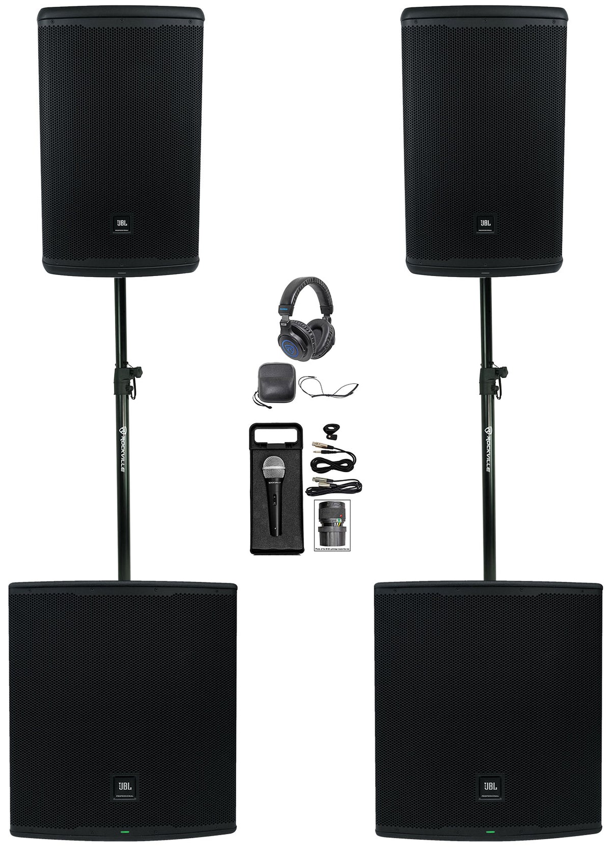 EON715 Powered PA Speakers with EON718S Subwoofers and Accessories