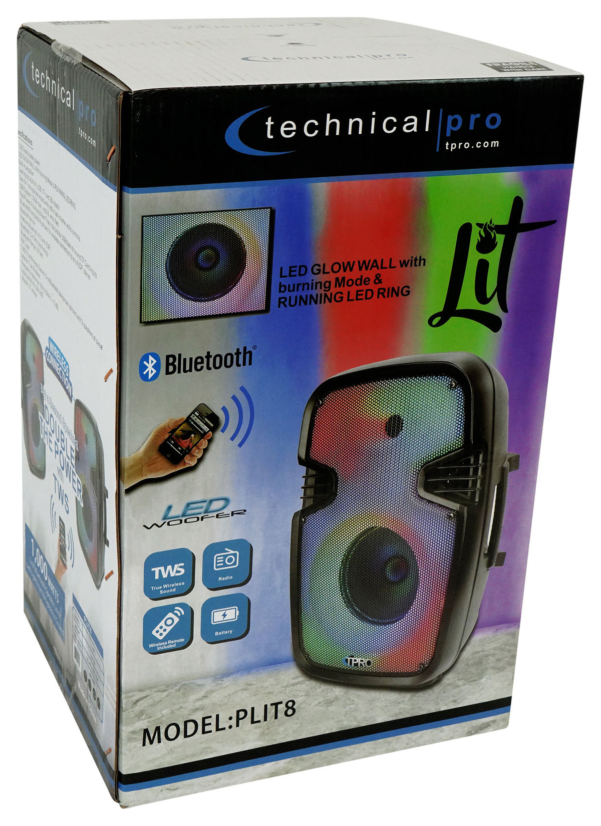 Technical Pro PLIT8 Rechargeable Portable 8" Bluetooth Party Speaker with LED