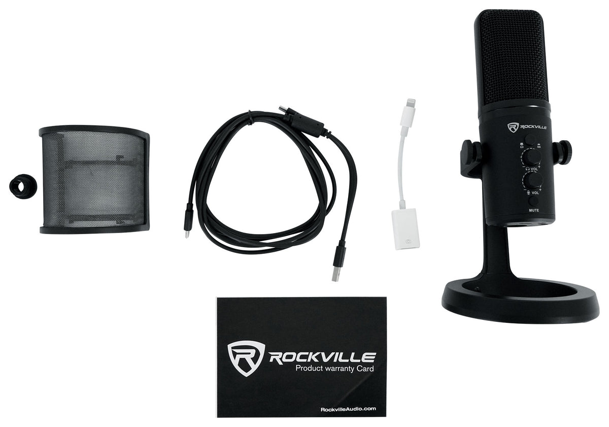 Rockville ROCK-STREAM PRO Gaming Streaming Recording Dual Pattern USB Microphone