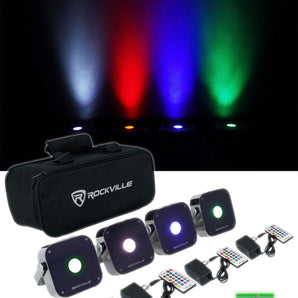 Rockville 4 PACK MINI RF1 RGBWA+UV DJ/Party Wash Lights+Bag+RF Long Range Remote