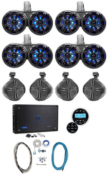 (4) 45KMTDC65 Dual 6.5"+(4) 8" Marine Speakers+Receiver+Amp+Kit