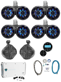 (4) 45KMTDC65 Dual 6.5"+(2) 8" Marine Speakers+Receiver+Amp+Kit
