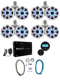 (4) 45KMTDC65W Dual 6.5" Marine Tower LED Speakers+Receiver+Amp