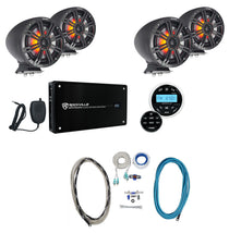 KMFC65 6.5" 195W Black Marine LED Speakers Plus Receiver And Amp