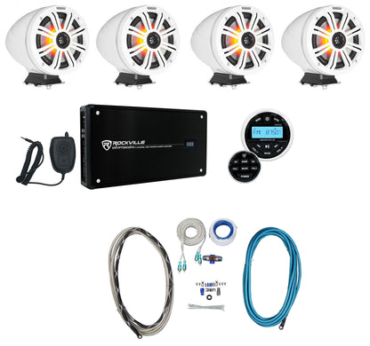 KMFC65W 6.5" 195W White Marine LED Speakers Plus Receiver And Amp