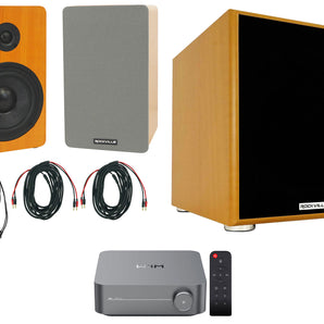 (2) Rockville RockShelf 58C 5.25" Wood Bookshelf Speakers+Wifi Amp Receiver+Sub