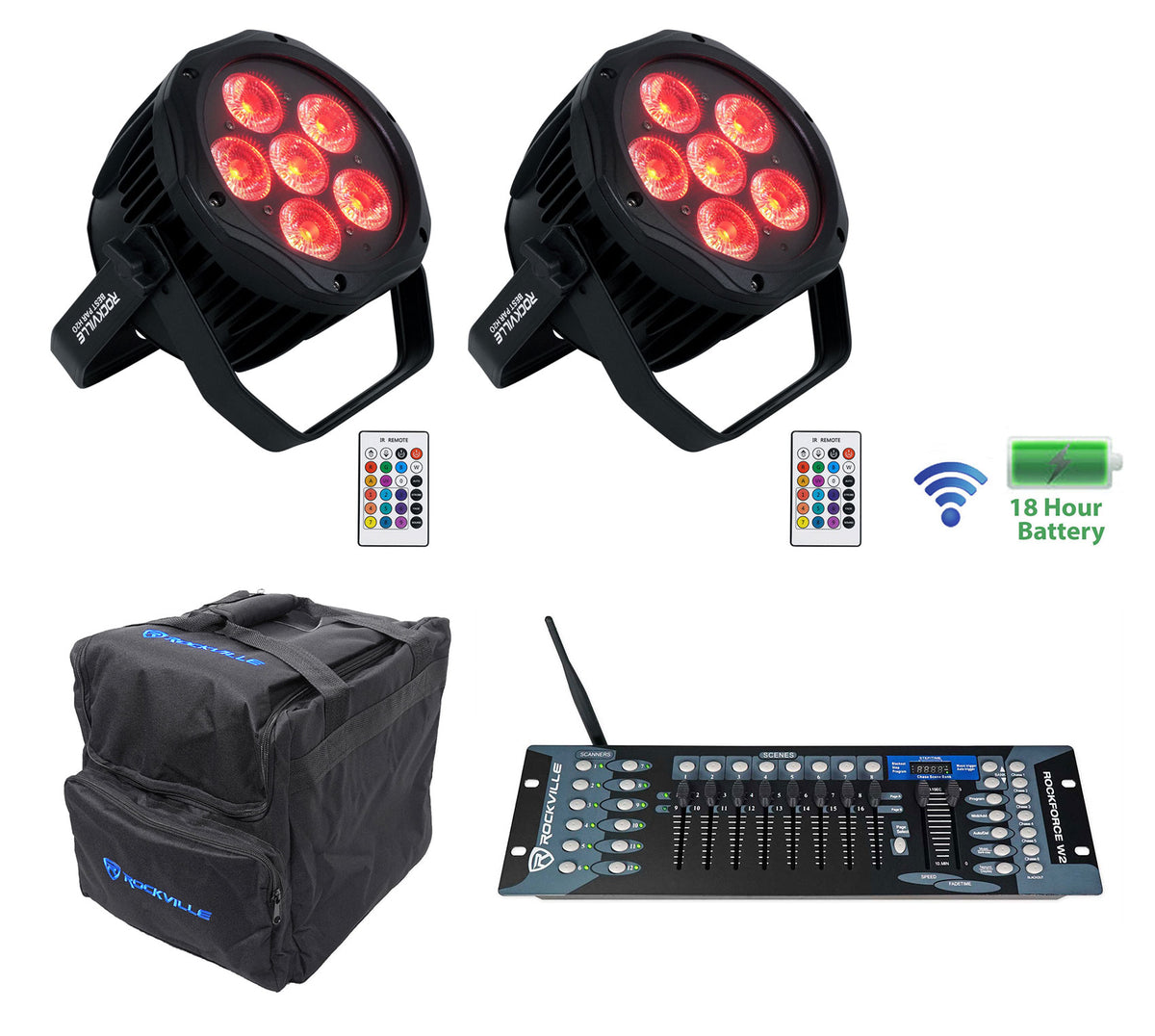 (2) BEST PAR H2O Water Resistant Lights+Bag+Wireless DMX Controller