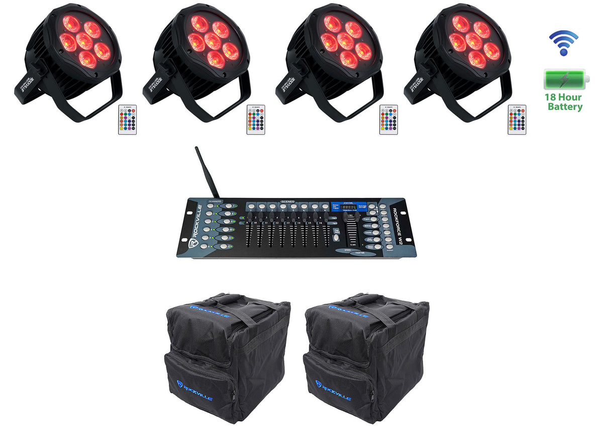 (4) BEST PAR H2O Water Resistant Lights+Bags+Wireless DMX Controller