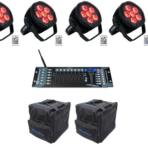 (4) Rockville BEST PAR H2O Water Resistant Lights+Bags+Wireless DMX Controller