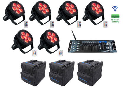 6 BEST PAR H2O Water Resistant Lights + Bags + Wireless DMX Controller