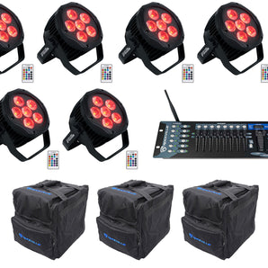 (6) Rockville BEST PAR H2O Water Resistant Lights+Bags+Wireless DMX Controller