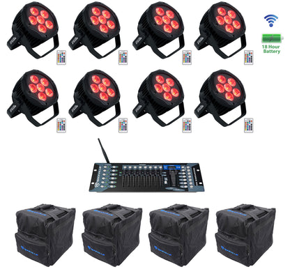 (8) BEST PAR H2O Water Resistant Lights+Bags+Wireless DMX Controller