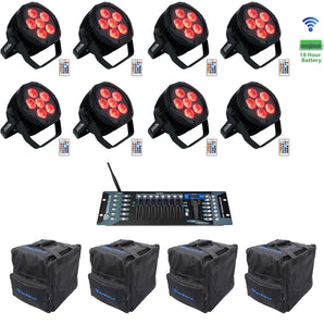 (8) Rockville BEST PAR H2O Water Resistant Lights+Bags+Wireless DMX Controller