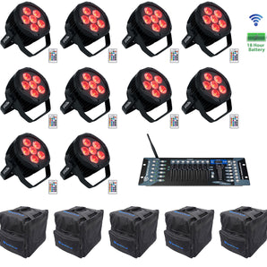 (10) Rockville BEST PAR H2O Water Resistant Lights+Bags+Wireless DMX Controller