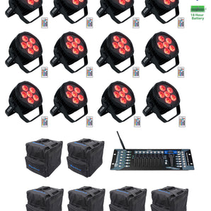 (12) Rockville BEST PAR H2O Water Resistant Lights+Bags+Wireless DMX Controller