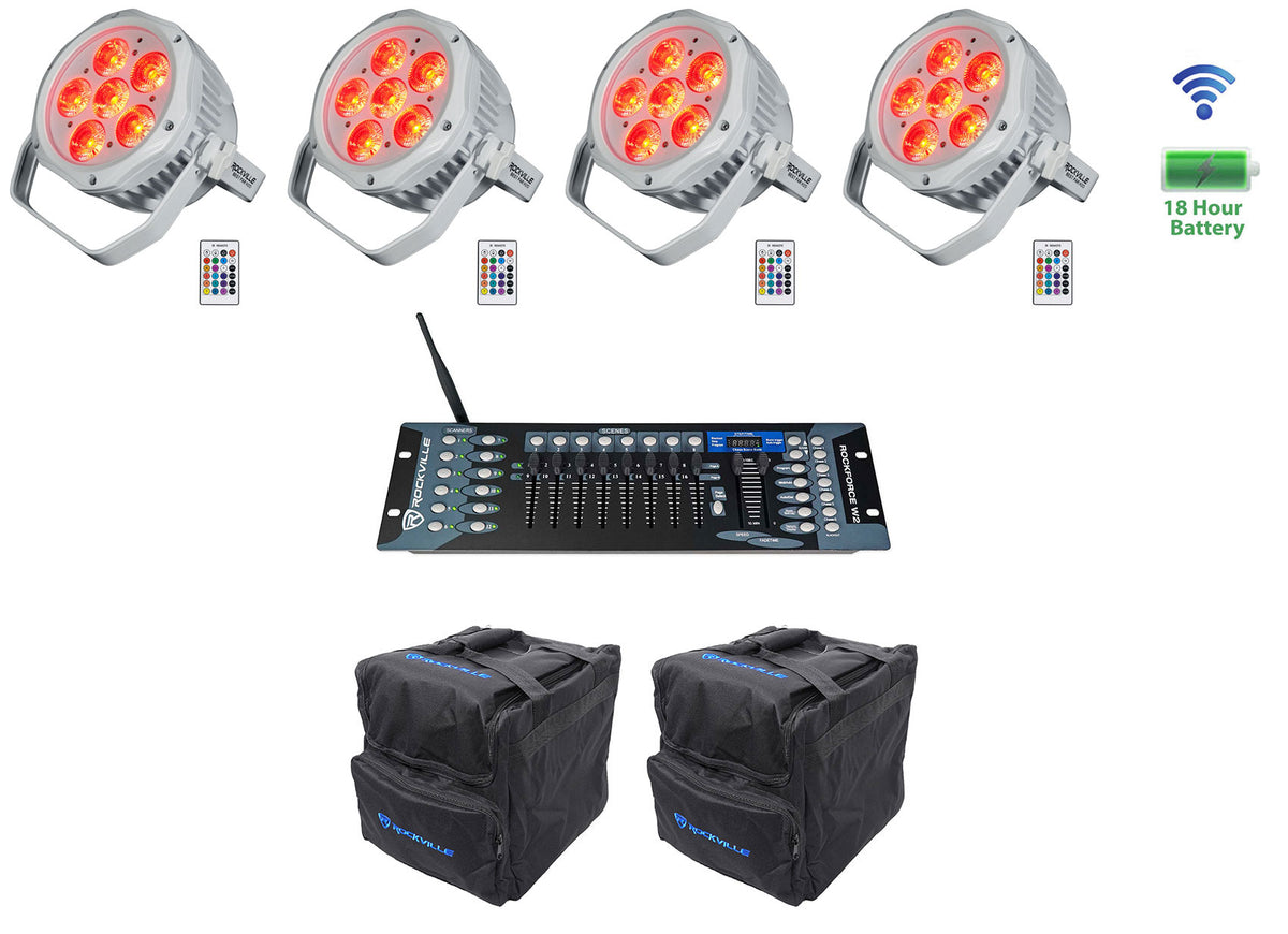 (4) BEST PAR H2O White Water Resistant Lights+Bags+Wireless DMX Control