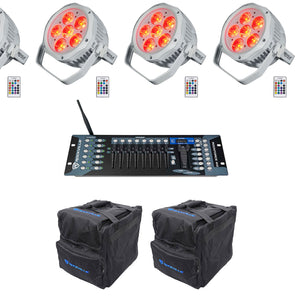 4) Rockville BEST PAR H2O White Water Resistant Lights+Bags+Wireless DMX Control