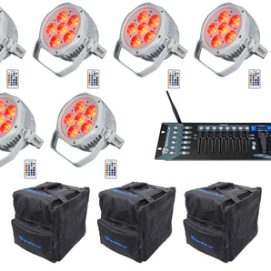 6) Rockville BEST PAR H2O White Water Resistant Lights+Bags+Wireless DMX Control