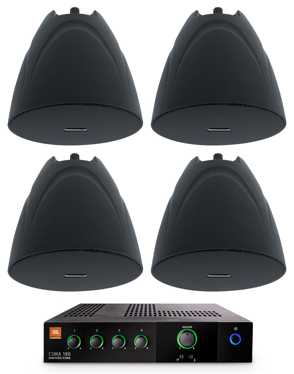 JBL CSMA 180 Commercial 70v Amplifier+(4) Black 5.25" Hanging Pendant Speakers