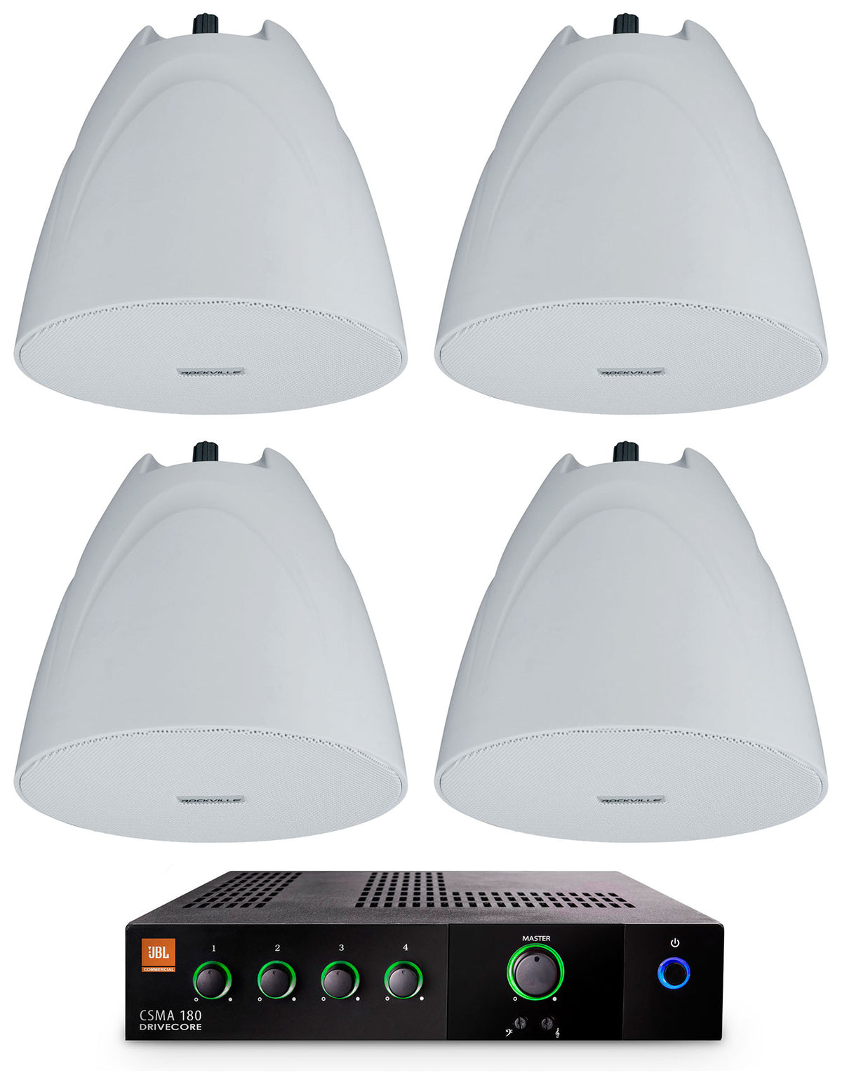 JBL CSMA 180 Commercial 70v Amplifier+(4) White 5.25" Hanging Pendant Speakers