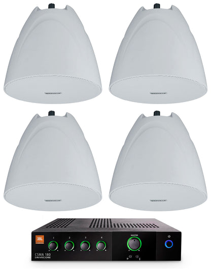 JBL CSMA 180 Commercial 70v Amplifier+(4) White 5.25" Hanging Pendant Speakers