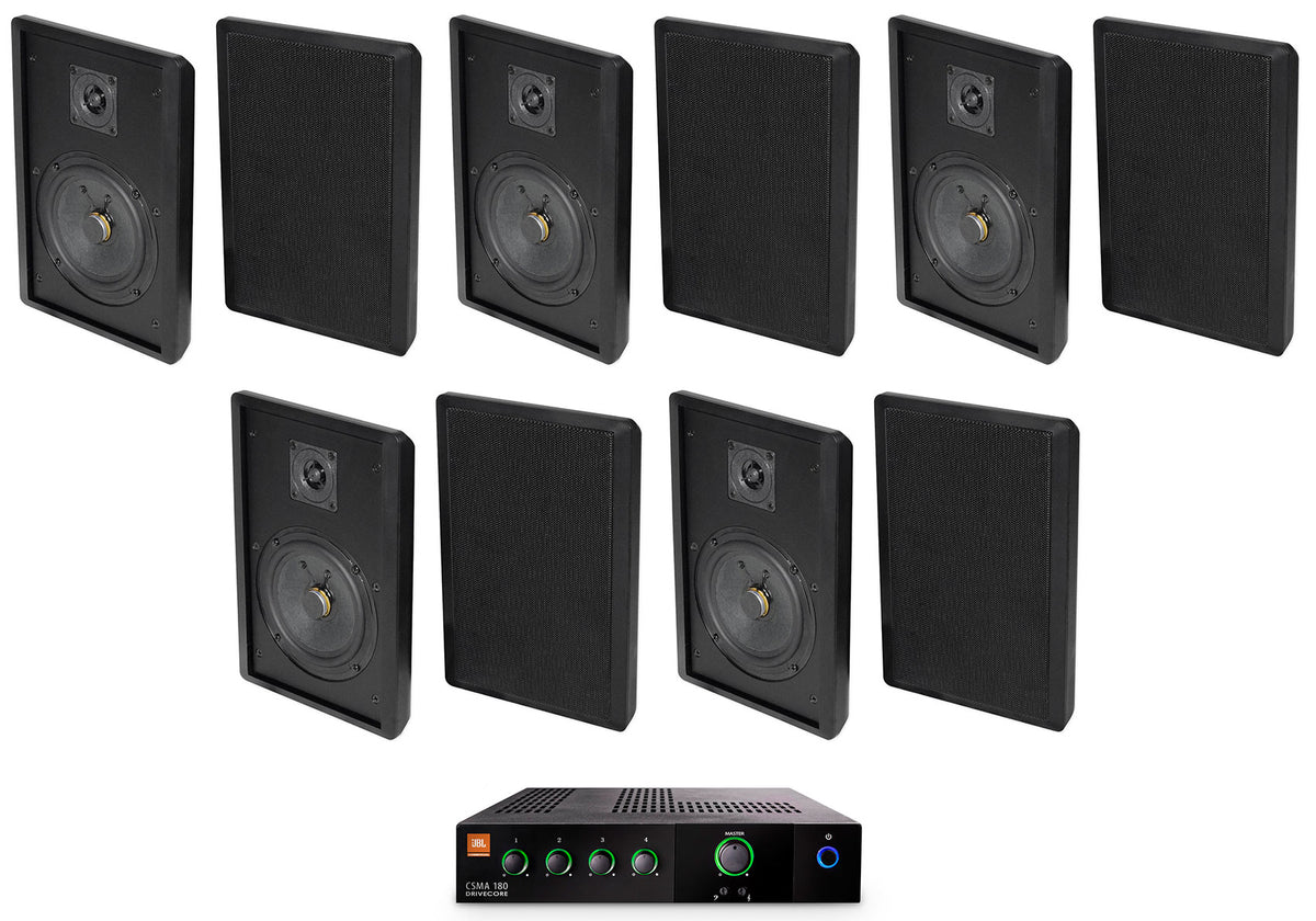 JBL CSMA 180 Commercial 70v Amplifier+(10) Black 5.25" Slim Wall Mount Speakers