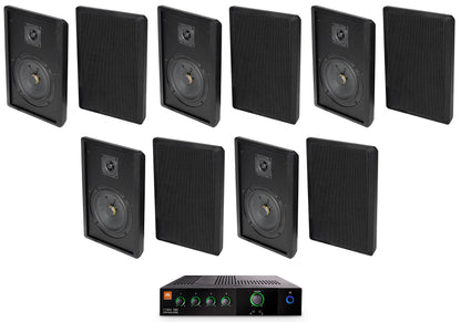 JBL CSMA 180 Commercial 70v Amplifier+(10) Black 5.25" Slim Wall Mount Speakers