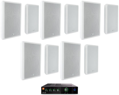 JBL CSMA 180 Commercial 70v Amplifier+(10) White 5.25" Slim Wall Mount Speakers