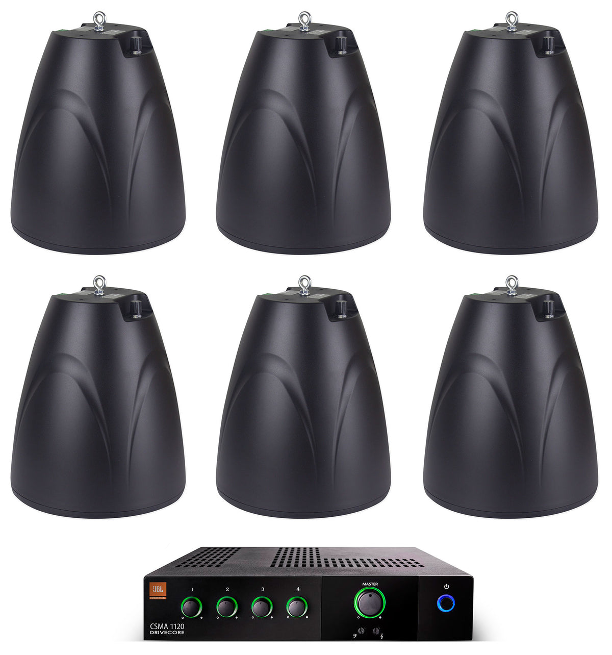 JBL CSMA 1120 Commercial 70v Amplifier+(6) Black 6.5" Hanging Pendant Speakers