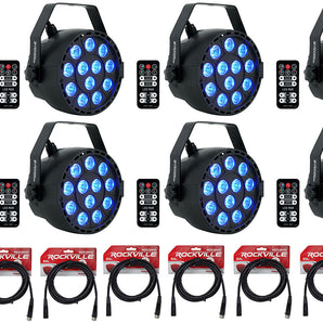 8 Rockville RockPAR TRI LED RGB Par Cans DJ Black DMX Wash Lights+Remotes+Cables