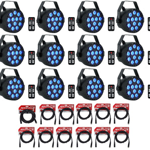 (12) Rockville RockPAR TRI LED RGB Black DMX Par Wash DJ +Remotes+Cables