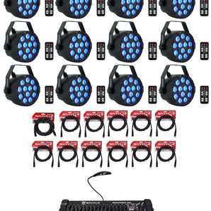 12) Rockville RockPAR TRI LED RGB Black Wash Par DJ Lights+Cables+DMX Controller