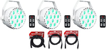 (3) RockPAR TRI LED RGB Par Cans DJ White DMX Wash Lights + Remotes + Cables