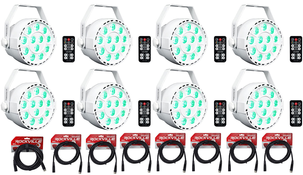 8 RockPAR TRI LED RGB Par Cans DJ White DMX Wash Lights+Remotes+Cables