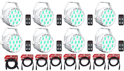 8 RockPAR TRI LED RGB Par Cans DJ White DMX Wash Lights+Remotes+Cables
