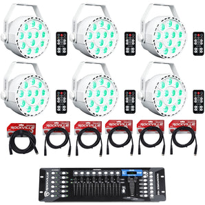 (6) Rockville RockPAR TRI LED RGB White Wash Par DJ Lights+Cables+DMX Controller