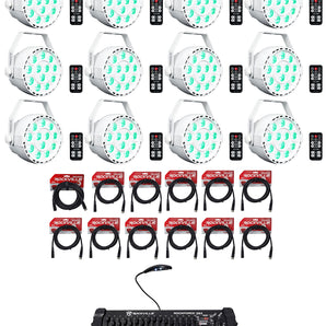 12) Rockville RockPAR TRI LED RGB White Wash Par DJ Lights+Cables+DMX Controller