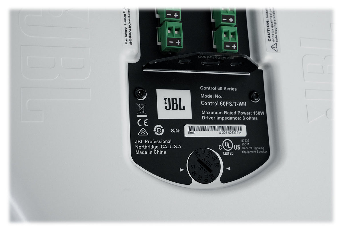 (2) JBL Control 60PS/T C60 Commercial 70v Hanging Pendant Subwoofers C60PS/T-WH
